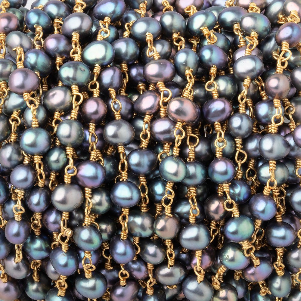 5x4-6x4mm Peacock Baroque Pearls on Gold Plated Chain