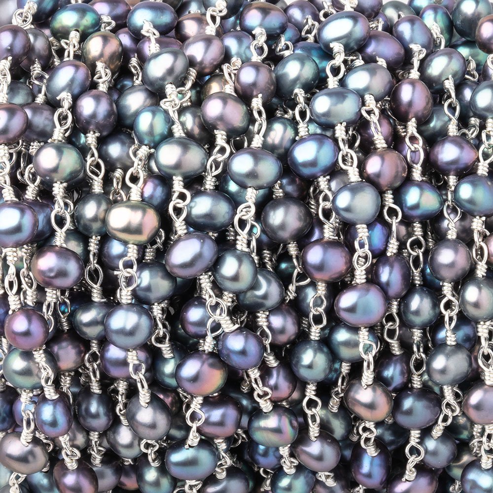 5x4-6x4mm Peacock Baroque Pearls on Silver Plated Chain