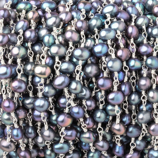 5x4-6x4mm Peacock Baroque Pearls on Silver Plated Chain