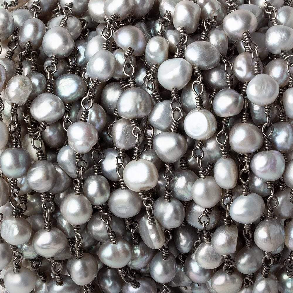 5x4-6x5mm Silver Baroque Pearls Black Gold plated Chain by the foot 25 pieces
