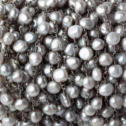 5x4-6x5mm Silver Baroque Pearls Black Gold plated Chain by the foot 25 pieces