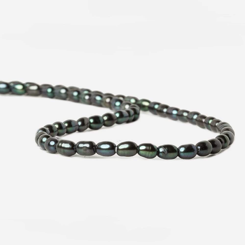 7x4mm Forest Green Peacock Large Hole Oval Freshwater Pearls 15inch 60pcs
