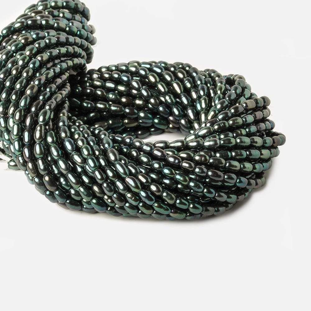 7x4mm Forest Green Peacock Large Hole Oval Freshwater Pearls 15inch 60pcs