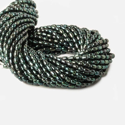 7x4mm Forest Green Peacock Large Hole Oval Freshwater Pearls 15inch 60pcs