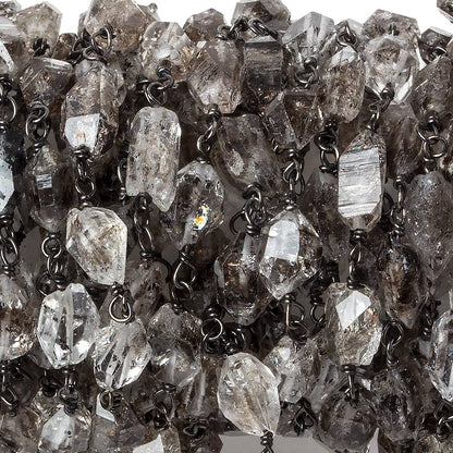 5x4-7x5mm Double Terminated Quartz Crystal Black Gold plated Chain by the foot