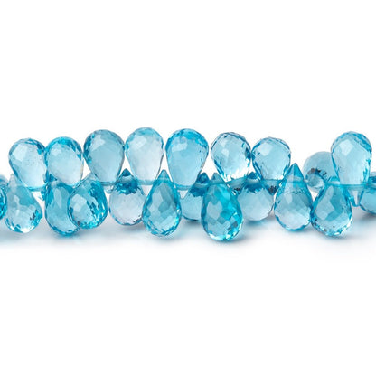 5x4-8x4.5mm Swiss Blue Topaz Faceted Tear Drop Beads 7.5 inch 96 pieces AAA