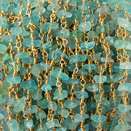 5x4-8x4mm Matte Pool Blue Apatite Chips Gold plated Chain by the foot 35 pieces