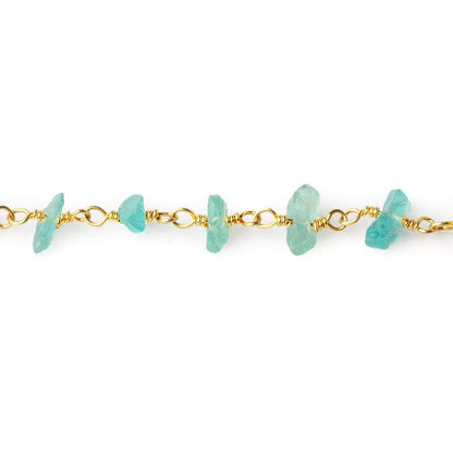 5x4-8x4mm Matte Pool Blue Apatite Chips Gold plated Chain by the foot 35 pieces