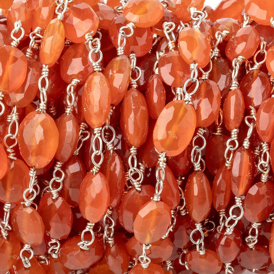 5x4-8x6mm Carnelian Faceted Oval Beads on .925 Silver Chain