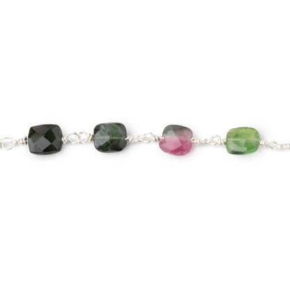 5x4.5mm Multi Color Tourmaline Faceted Rectangles on Sterling Silver Chain