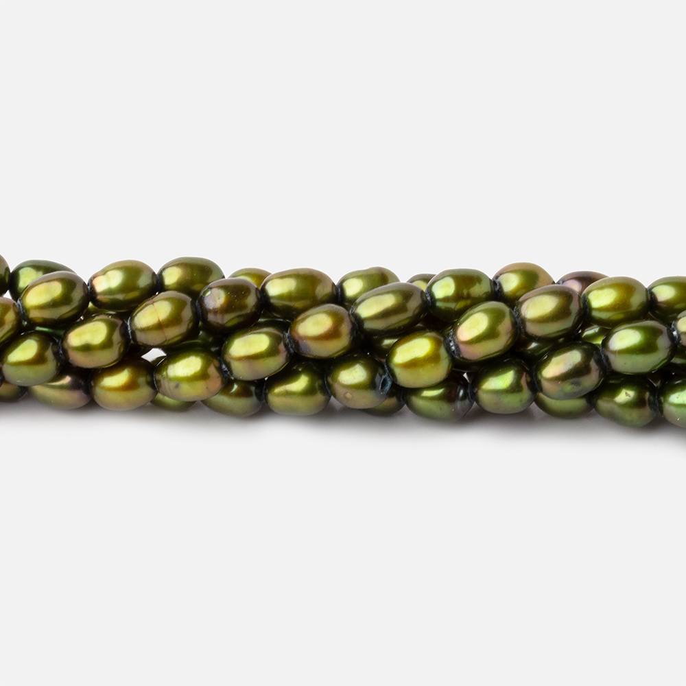 5x4mm Avocado Green Straight Drill Oval Freshwater Pearl 15 inch 81 pieces