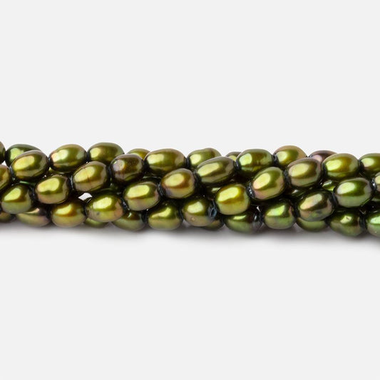 5x4mm Avocado Green Straight Drill Oval Freshwater Pearl 15 inch 81 pieces