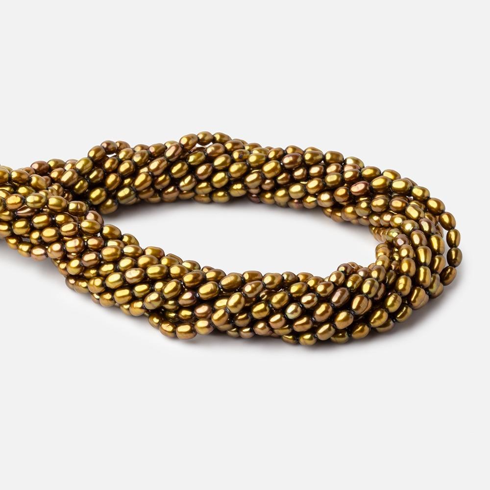 5x4mm Lemongrass Green Straight Drilled Oval Pearls 15 inch 80 pieces