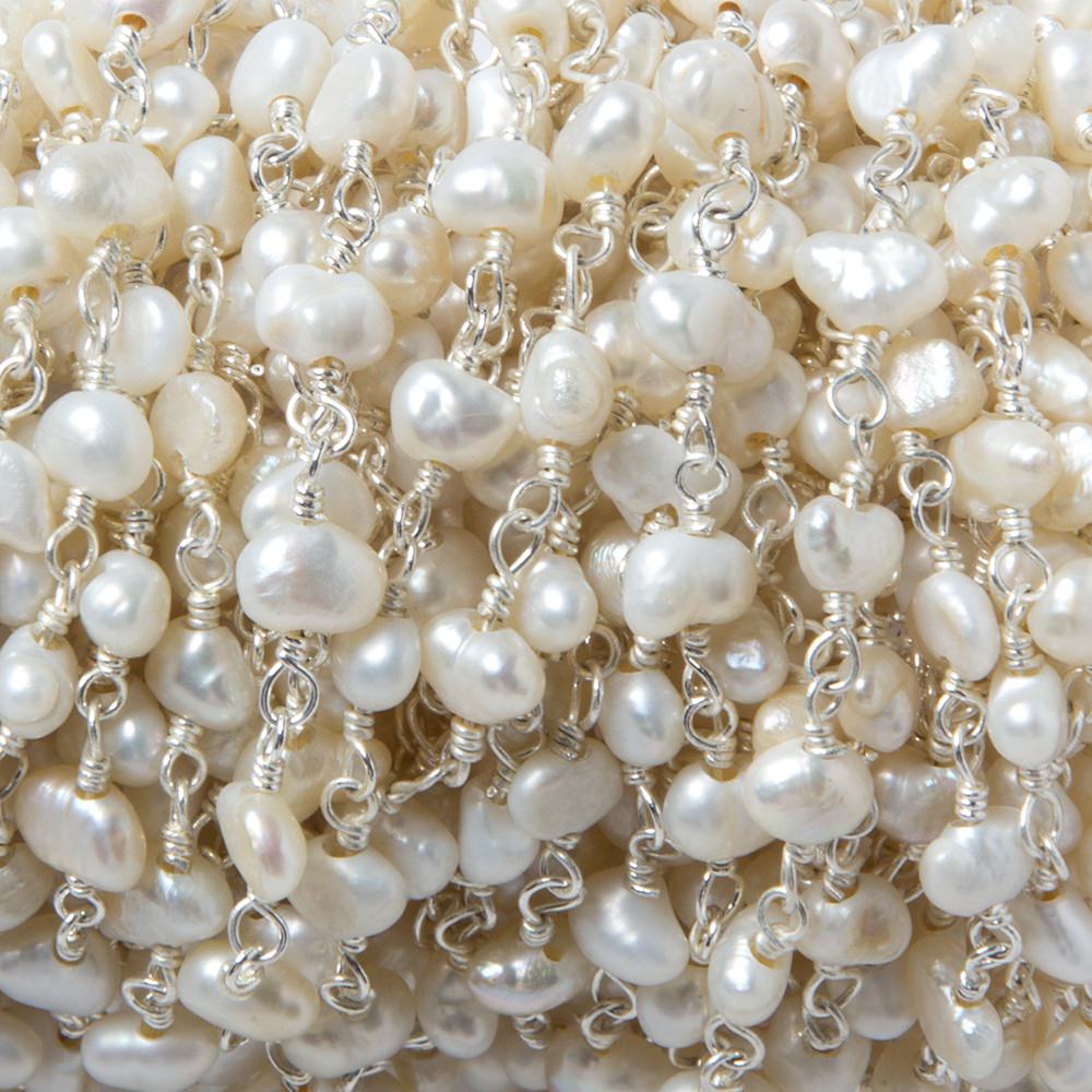 5x4mm Off White Baroque Freshwater Pearl on Silver plated Chain by the foot