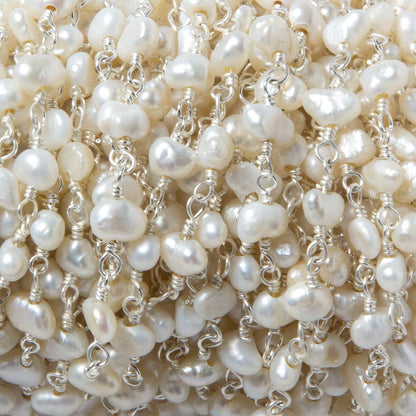 5x4mm Off White Baroque Freshwater Pearl on Silver plated Chain by the foot