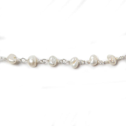 5x4mm Off White Baroque Freshwater Pearl on Silver plated Chain by the foot