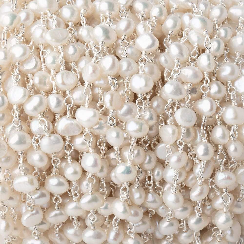 5x4mm Off White Baroque Pearl .925 Silver Chain  33 pieces