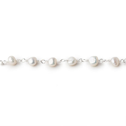 5x4mm Off White Baroque Pearl .925 Silver Chain  33 pieces