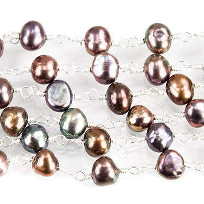 5x4mm Peacock Baroque Freshwater Pearl on Silver plated Chain by the foot