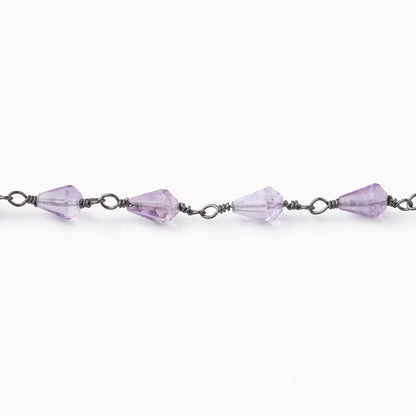5x4mm Pink Amethyst Faceted Tear Drop Beads on Black Gold Plated Chain