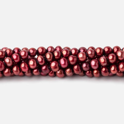 5x4mm Pomegranate Red Side Drilled Off Round Freshwater Pearl 15 inch 101 pieces