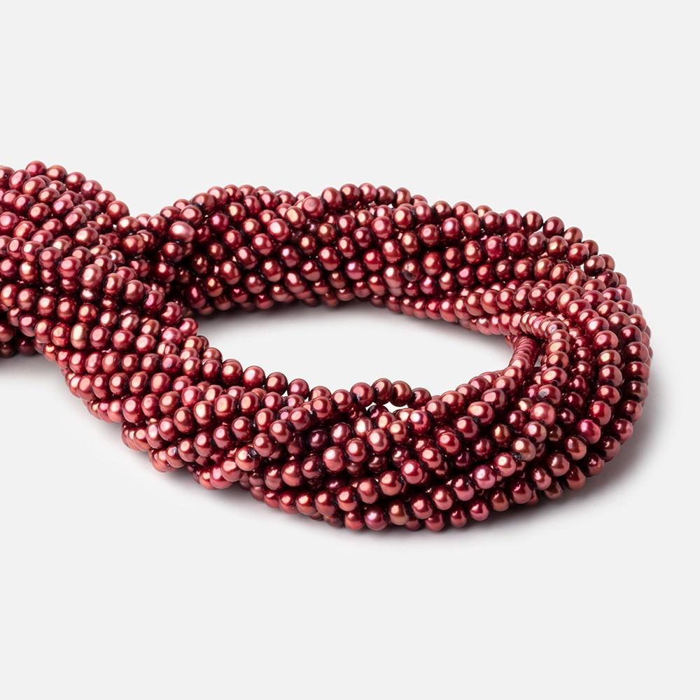 5x4mm Pomegranate Red Side Drilled Off Round Freshwater Pearl 15 inch 101 pieces