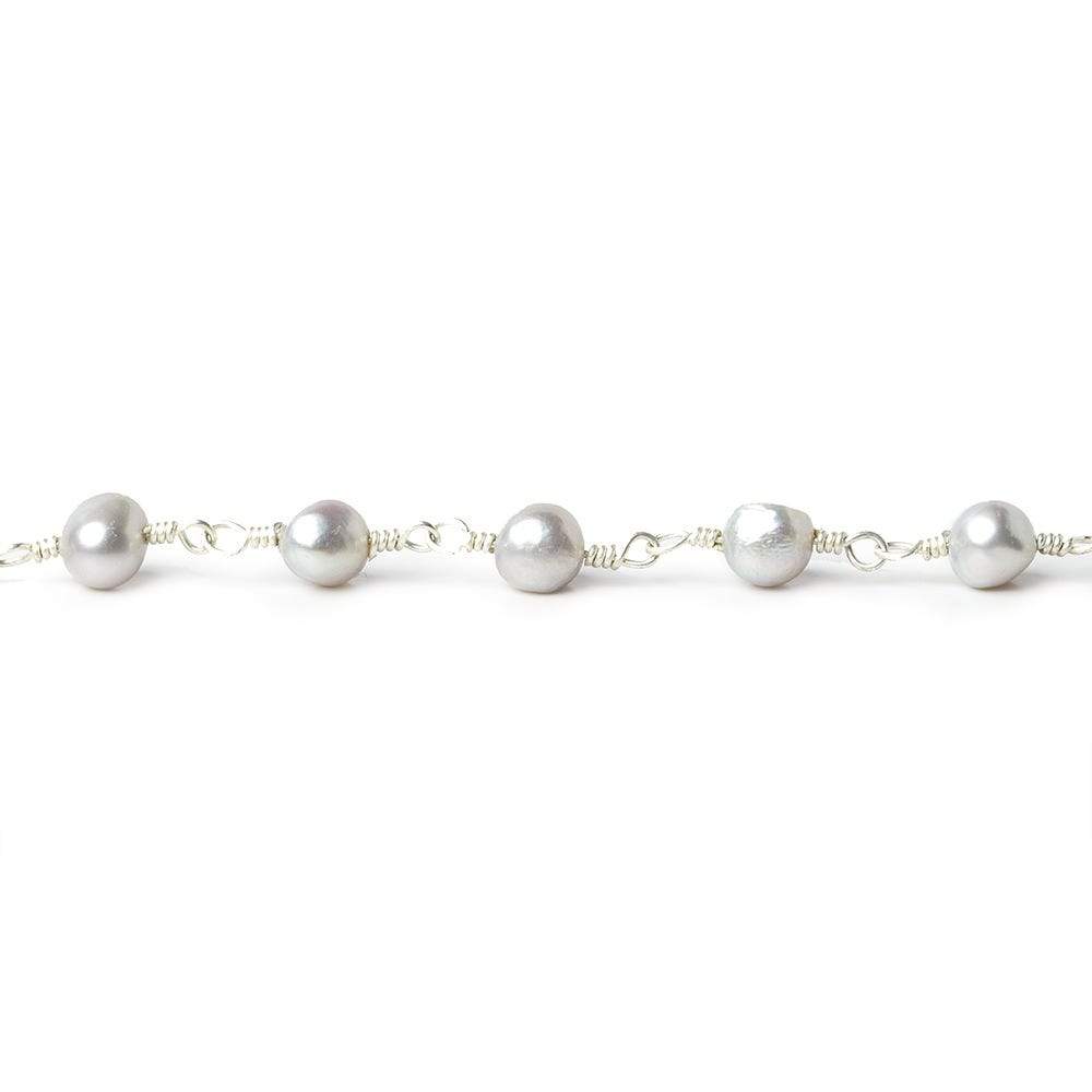 5x4mm Silver Baroque Freshwater Pearl on Silver plated Chain by the foot