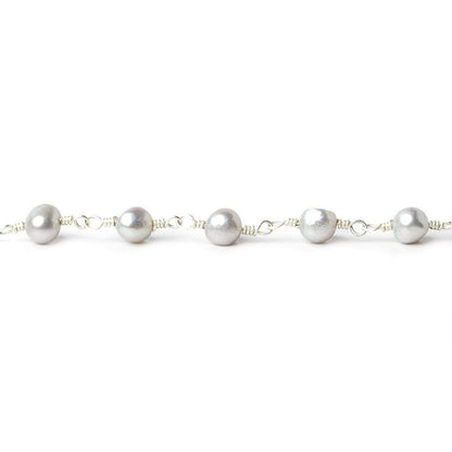 5x4mm Silver Baroque Freshwater Pearl on Silver plated Chain by the foot