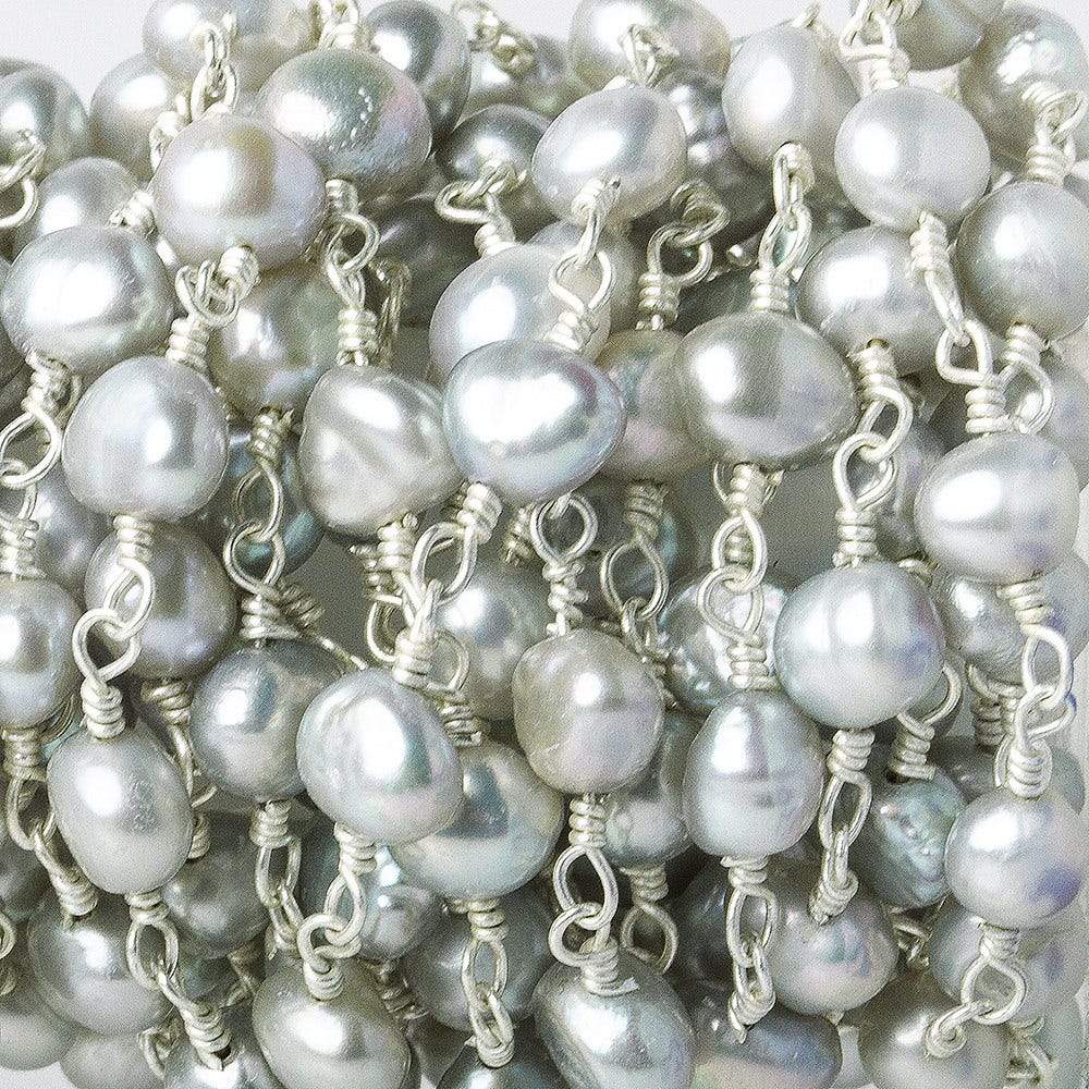 5x4mm Silver Baroque Freshwater Pearl on Silver plated Chain by the foot