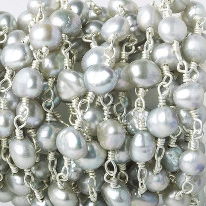 5x4mm Silver Baroque Freshwater Pearl on Silver plated Chain by the foot