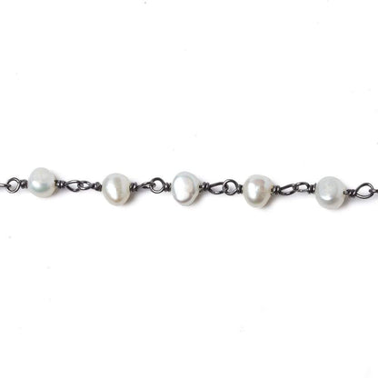 5x4mm White Baroque Pearl Black Gold over .925 Silver Chain by the foot 33 pearls