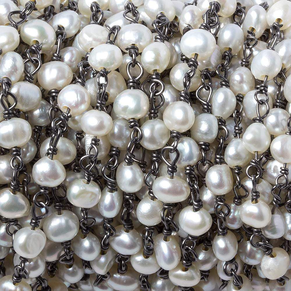 5x4mm White Baroque Pearl Black Gold over .925 Silver Chain by the foot 33 pearls