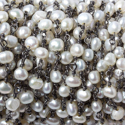 5x4mm White Baroque Pearl Black Gold over .925 Silver Chain by the foot 33 pearls
