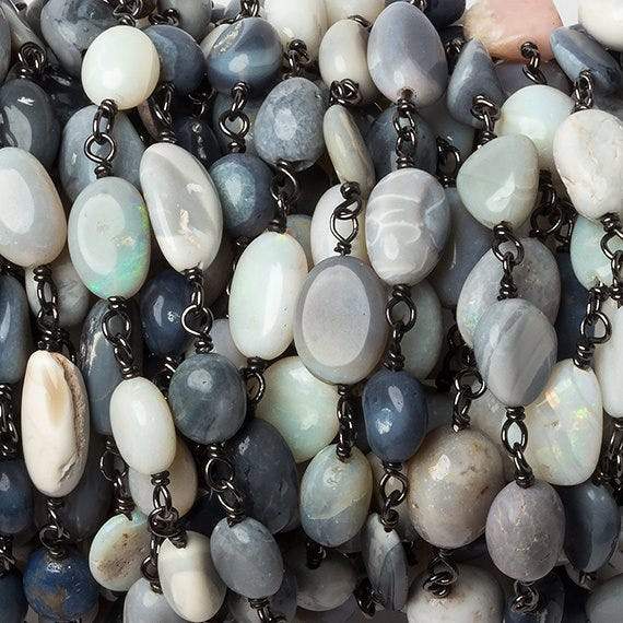 5x5-10x6mm Australian Opal plain nugget Black Gold .925 Chain by the foot 25 beads