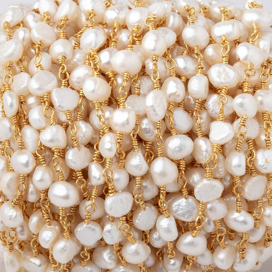 5x5-5x6mm White Baroque Pearls on Gold Plated Chain