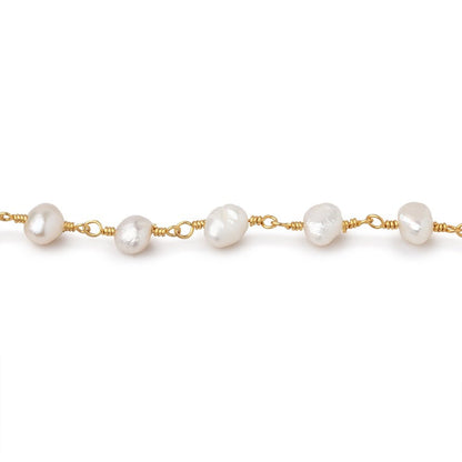 5x5-5x6mm White Baroque Pearls on Gold Plated Chain