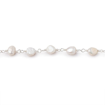 5x5-5x6mm White Baroque Pearls on Silver Plated Chain