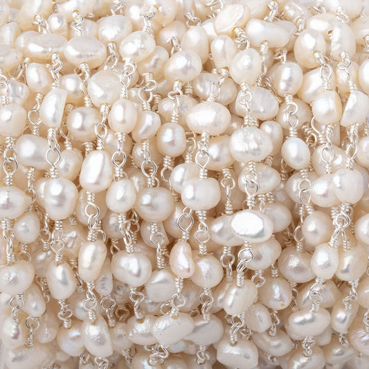 5x5-5x6mm White Baroque Pearls on Silver Plated Chain