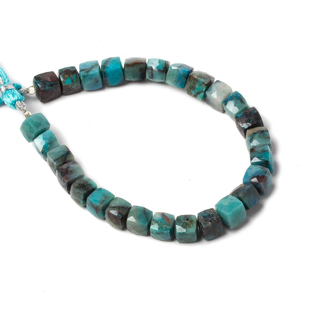5x5-6x6mm Chrysocolla Faceted Cube Beads 8 inch 27 pieces AA