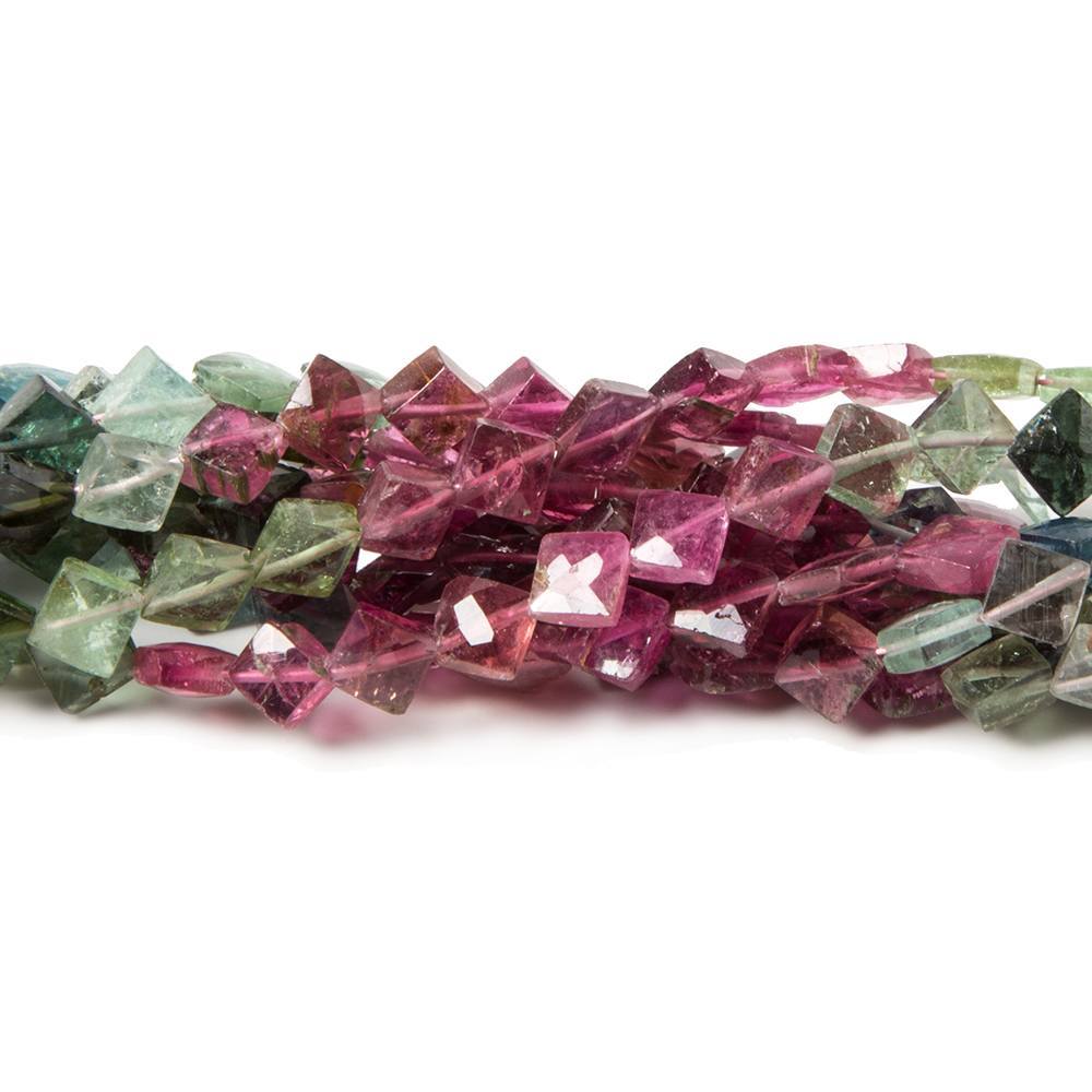 5x5-6x6mm Multi Color Tourmaline corner faceted squares 14.5 in. 72  beads