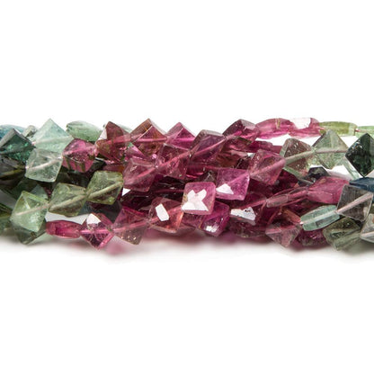 5x5-6x6mm Multi Color Tourmaline corner faceted squares 14.5 in. 72  beads