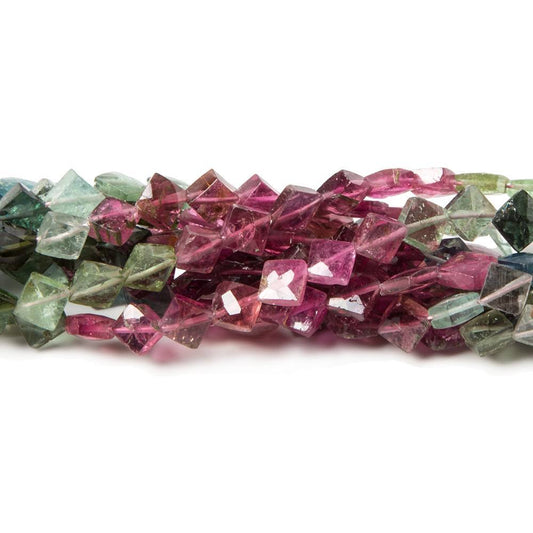 5x5-6x6mm Multi Color Tourmaline corner faceted squares 14.5 in. 72  beads