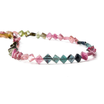 5x5-6x6mm Multi Color Tourmaline corner faceted squares 14.5 in. 72  beads
