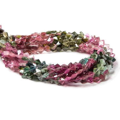 5x5-6x6mm Multi Color Tourmaline corner faceted squares 14.5 in. 72  beads