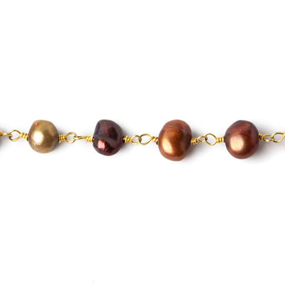 5x5-7x5mm Purplish Brown Side Drill Baroque Pearl Gold plated Chain by the foot 28 pcs