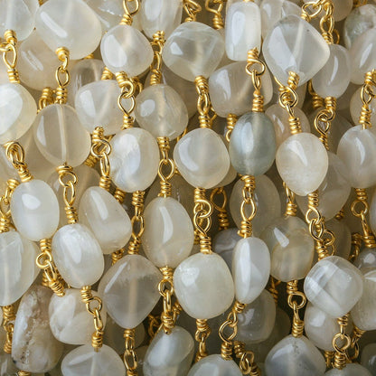 5x5-8x6mm Beige Moonstone plain nugget Gold plated Chain by the foot