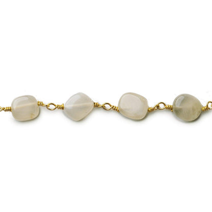 5x5-8x6mm Beige Moonstone plain nugget Gold plated Chain by the foot