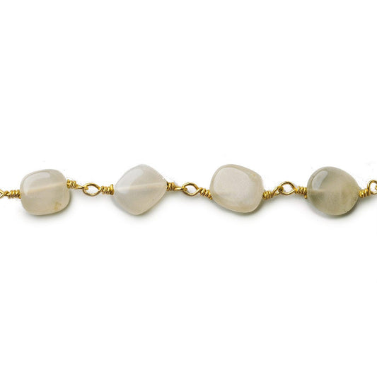 5x5-8x6mm Beige Moonstone plain nugget Gold plated Chain by the foot