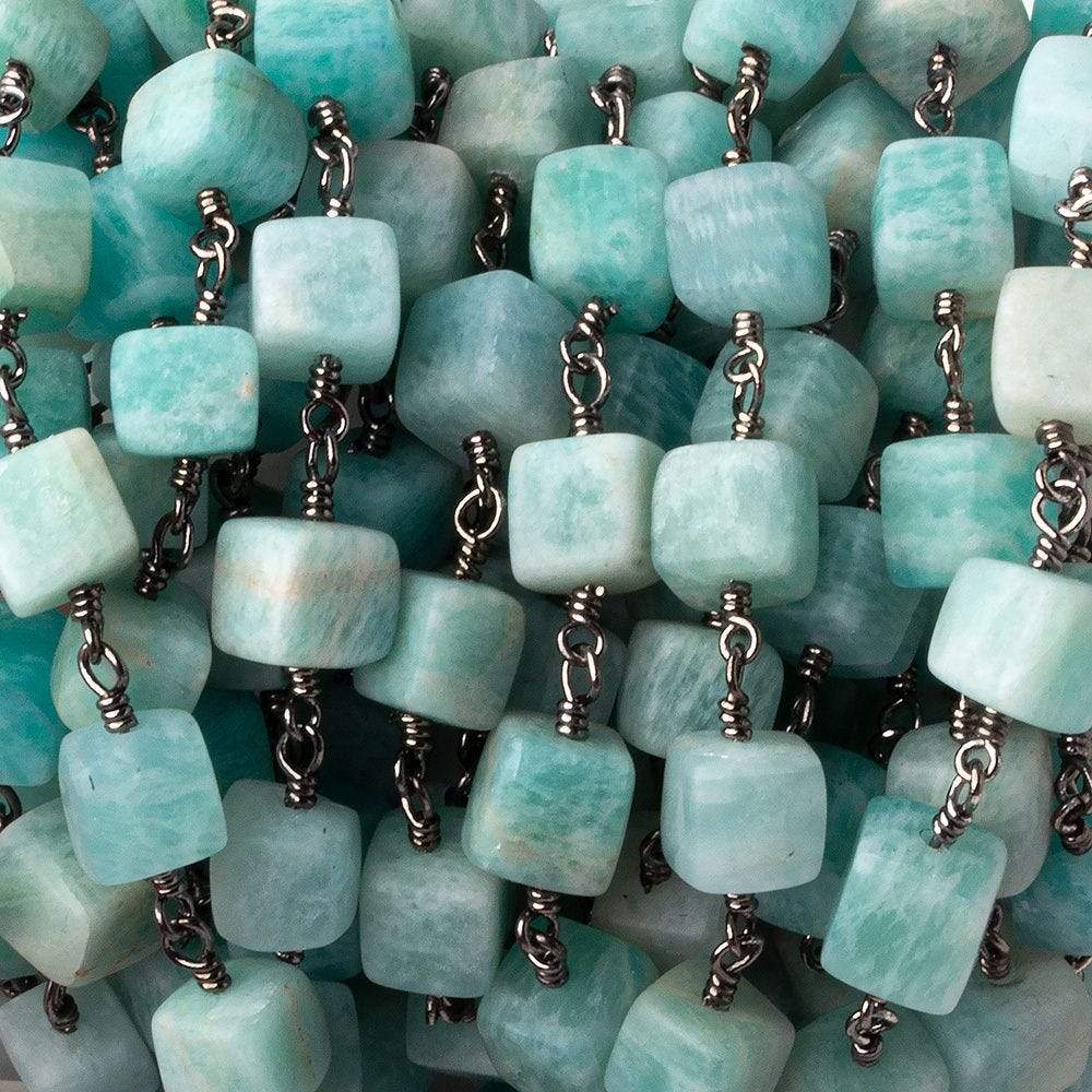 5x5-8x8mm Matte Amazonite plain cube Black Gold plated Chain by the foot 24 pcs