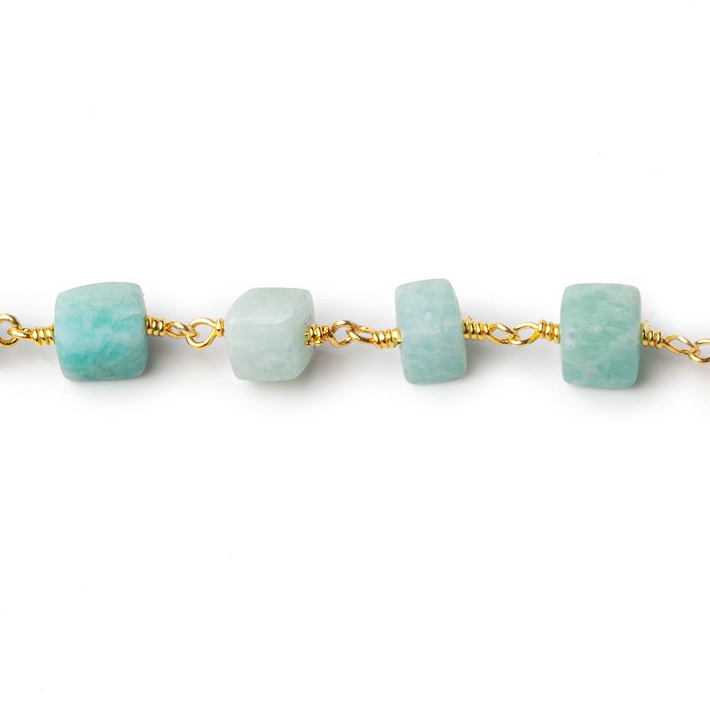 5x5-8x8mm Matte Amazonite plain cube Gold plated Chain by the foot 24 pcs